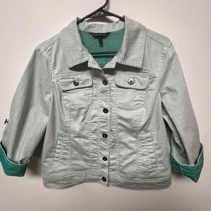 BACCINI DENIM LT GREEN JACKET SIZE PETITE LARGE